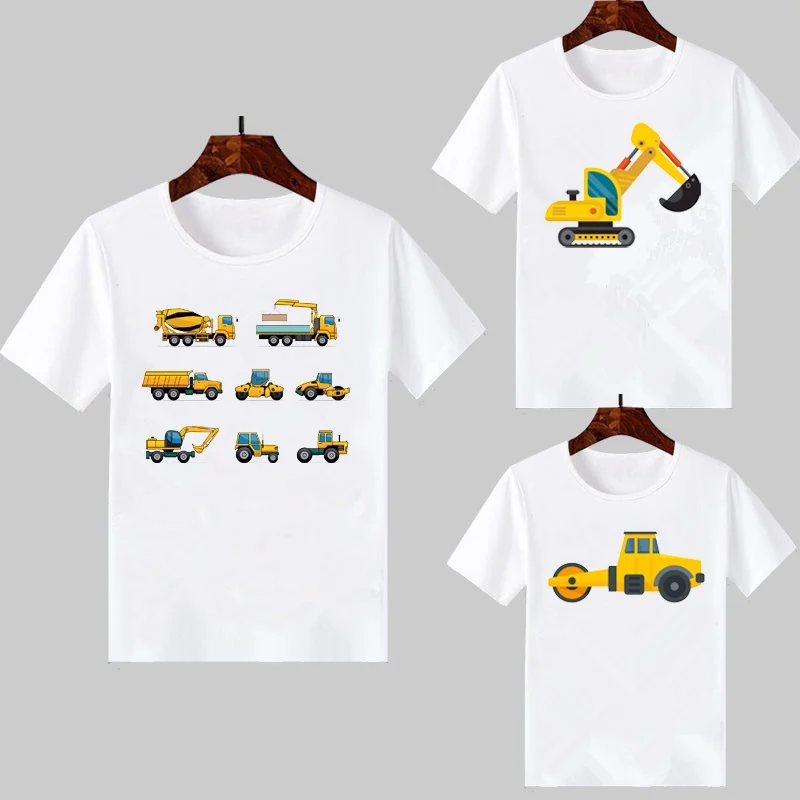 Cute Construction Escavatore/Bulldozer/Digger/Truck Print T Shirt Lovely Kids Boy T-Shirt Vestiti Divertente Regalo Di Compleanno 3-13 Anni