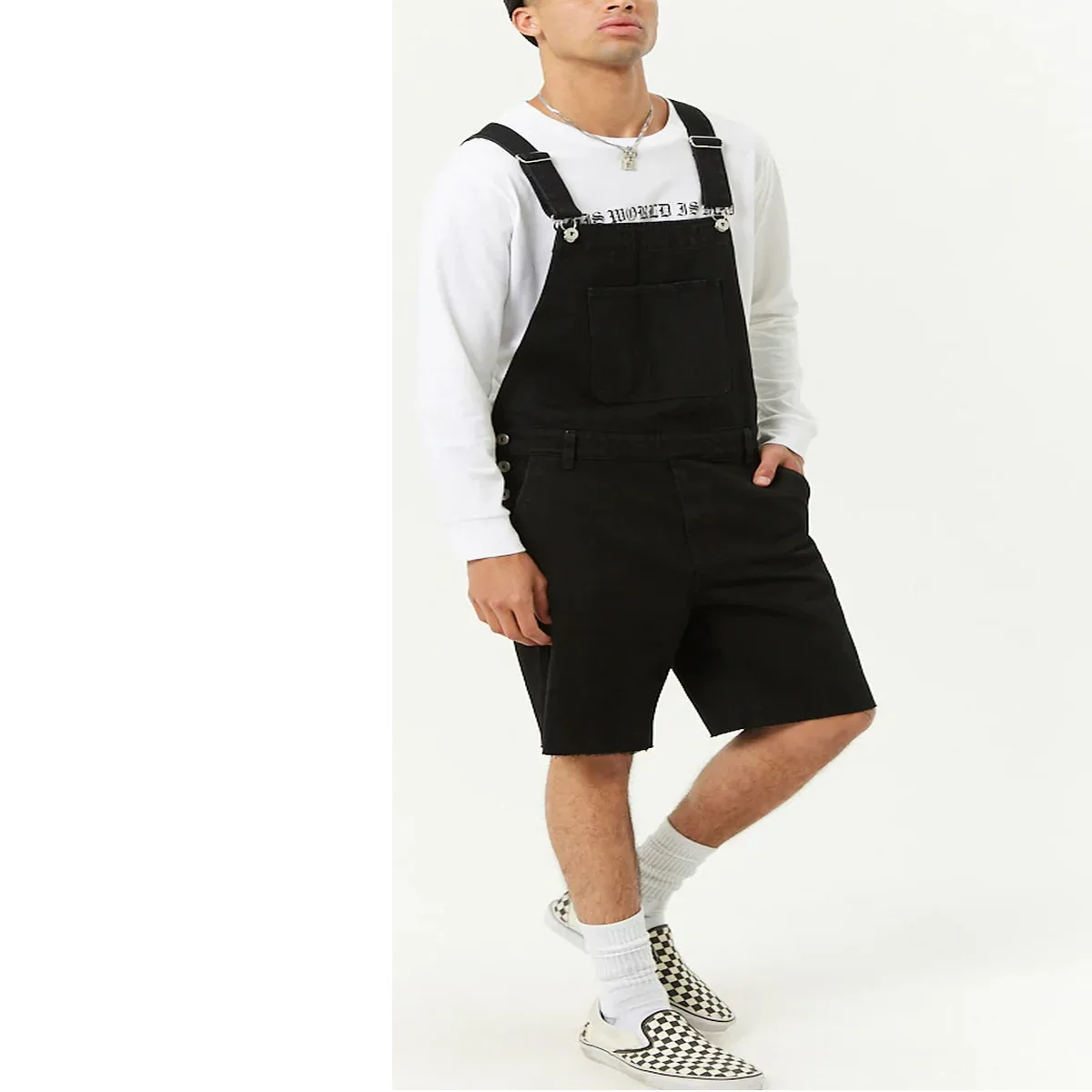 Retro Mens Jeans Denim Ripped Shorts One-piece Overalls Bib Knee Length Pants Black Jumpsuit