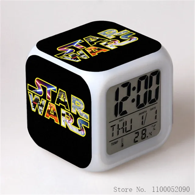 Disney 3D Star Wars Printed Alarm Clock LED Digital Clock 7Color Changing Light Night Glowing Kids Desk Clock Children Gift Toys 1