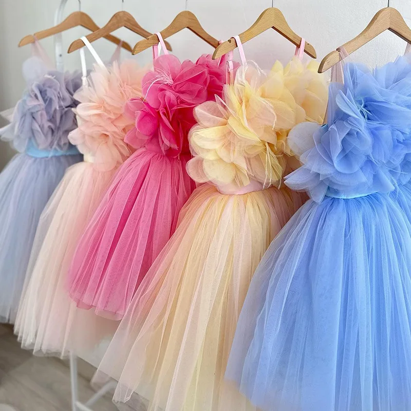 

2024 Child Evening Flower Pageant Vestidos Girls Princess Dress Lace Tulle Wedding Party Formal Bridesmaid Tutu Fluffy Prom Gown