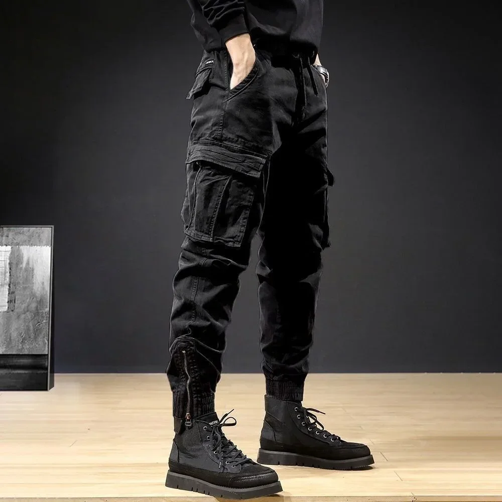 Cargo Pants Men Ankle Length Streetwear Casual Pants Men Military Style  Slim Fit Pure Cotton Trouser Japan Style Black Pants Men