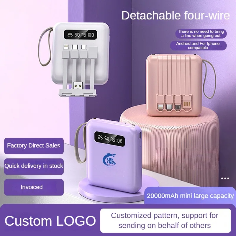

Ultimate Mini Portable Power Bank with Built-in Cable, 20000mAh Capacity, Fast Charging, Perfect Gift Packaging Included