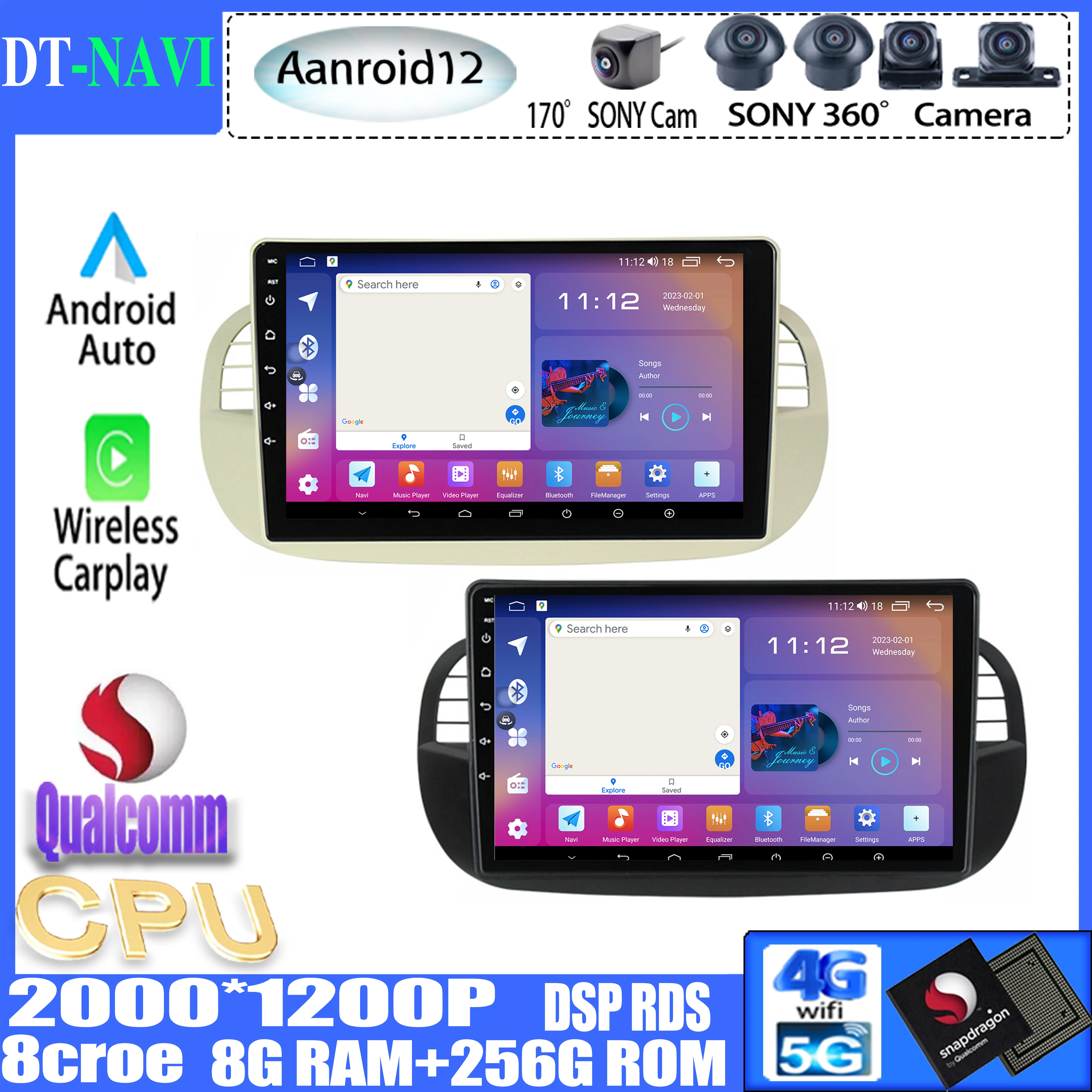 Qled / Ips Hd Touch Screen Dsp Android 13 Lettore Per Auto Per Fiat 500 Radio Gps Rds Wifi Bluetooth Controllo Del Volante Stereo 4G