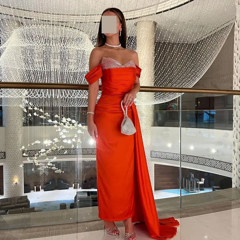 

Red Mermaid Prom Dresses Off The Shoulder Ankle Length Strapless Evening Dresses Saudi Arabia Women's Formal Dress Ball Gown