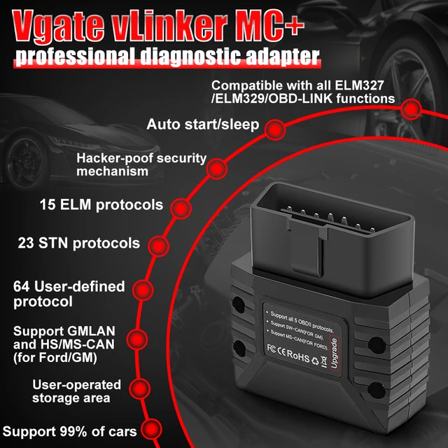 Vgate – outil de Diagnostic automobile vLinker MC ELM327, Scanner pour moteur, OBD2, Wifi, Bluetooth, Compatible PK, 327 V 1 5 -2