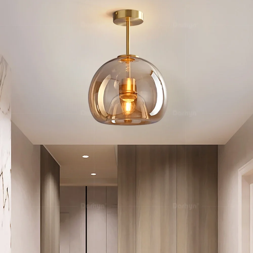 현대 미니멀리스트 유리 천장 조명 북유럽 질감 LED 다 이닝 룸 램프 복도 광택 크리 에이 티브 거실 조명 E27