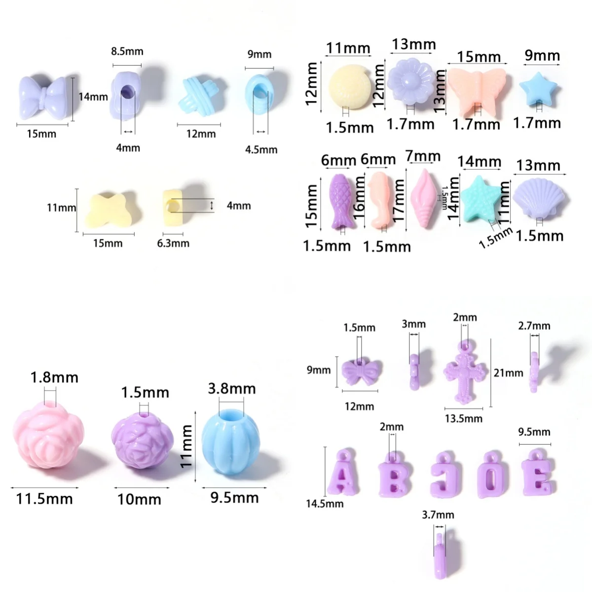 50-100Pcs 아크릴 비즈 나비 해양 동물 꽃 모양의 느슨한 스페이서 비즈 쥬얼리 만들기 DIY 팔찌 액세서리