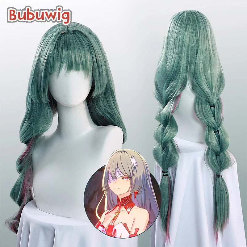 Bubuwig Synthetic Hair Phrolova Cosplay Wigs Game Wuthering Waves Phrolova 80cm Green Mixed Pink Braided Cos Wig Heat Resistant