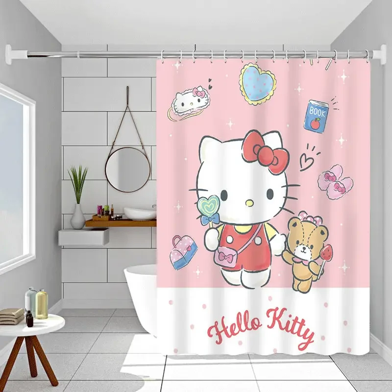 

Hellokitty Pink Cartoon Shower Curtains Kawaii Sanrios Cinnamonroll Waterproof Polyester Bathroom Curtain with Hooks Gift