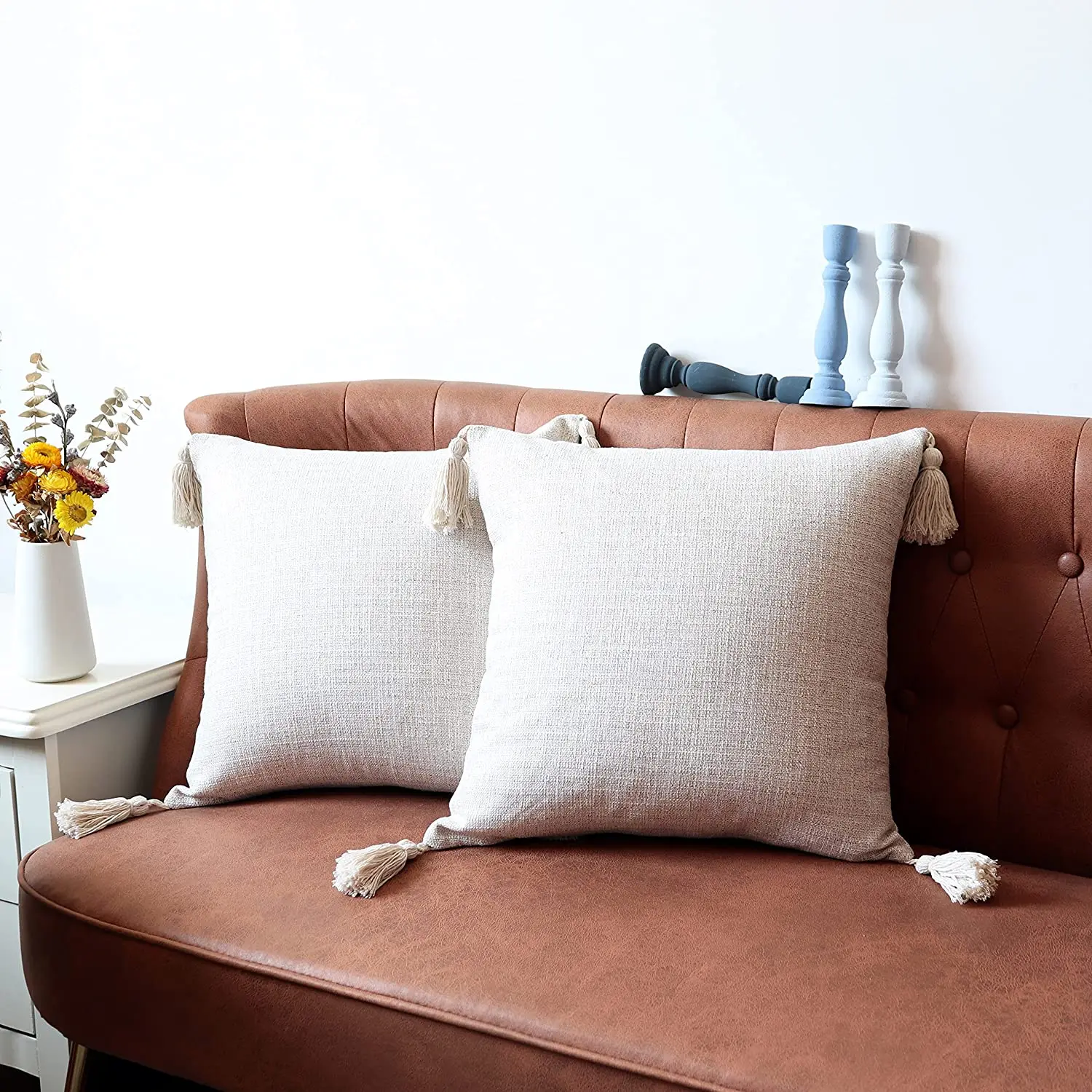 White Decorative Super Soft Linen Pillow Cover 45x45cm