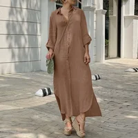Women's 1XL-5XL plus size Dress  summer wearing the Shirt Collar Cotton Line Button Long Skirt  dress for women - Image 5