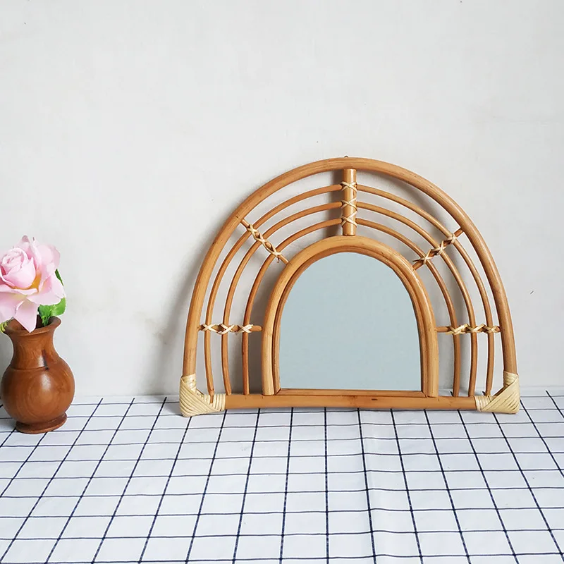 Nordic Style INS Straw Rattan Wall Decor Round Rattan Wall Decoration mirror