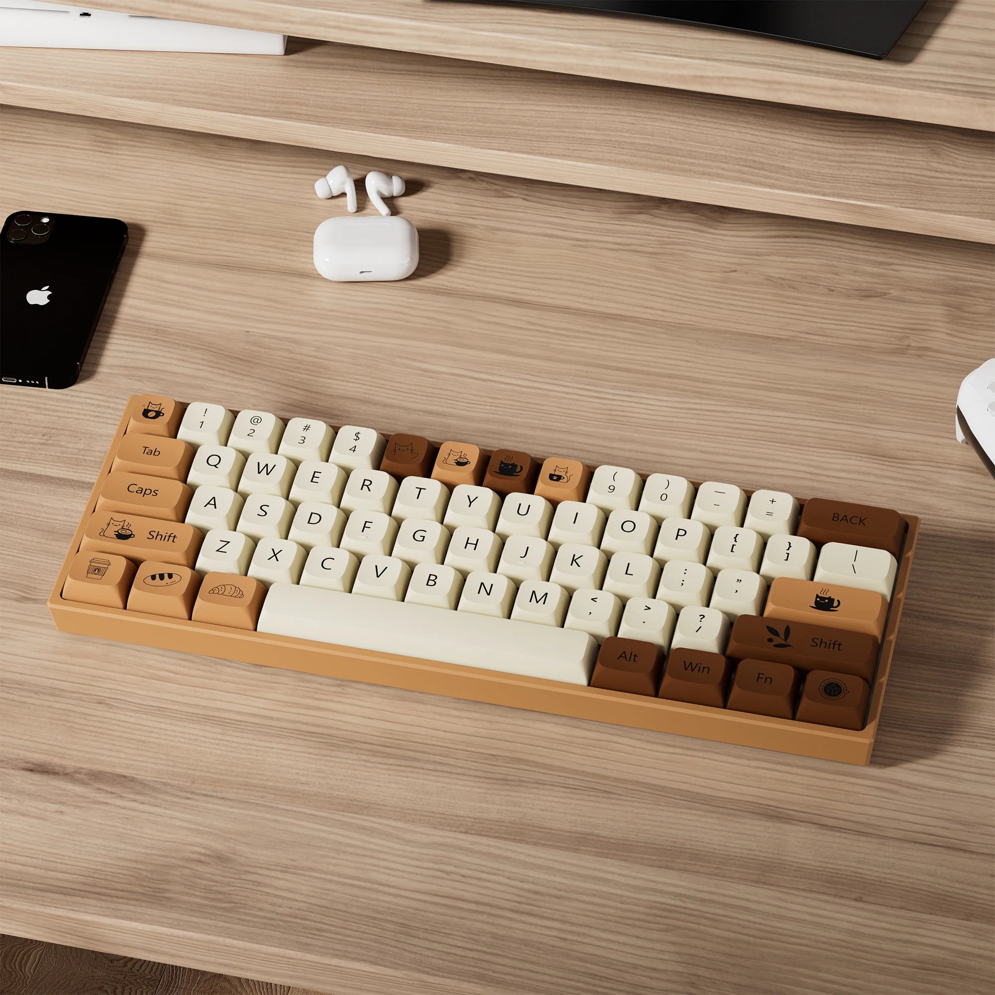 Personalizado Keycaps para Cherry mx Switch Gamer Teclado Mecânico Coffee Cat Pbt Lados Dye-sub Perfil Xda 143 Chaves - Imagem 3