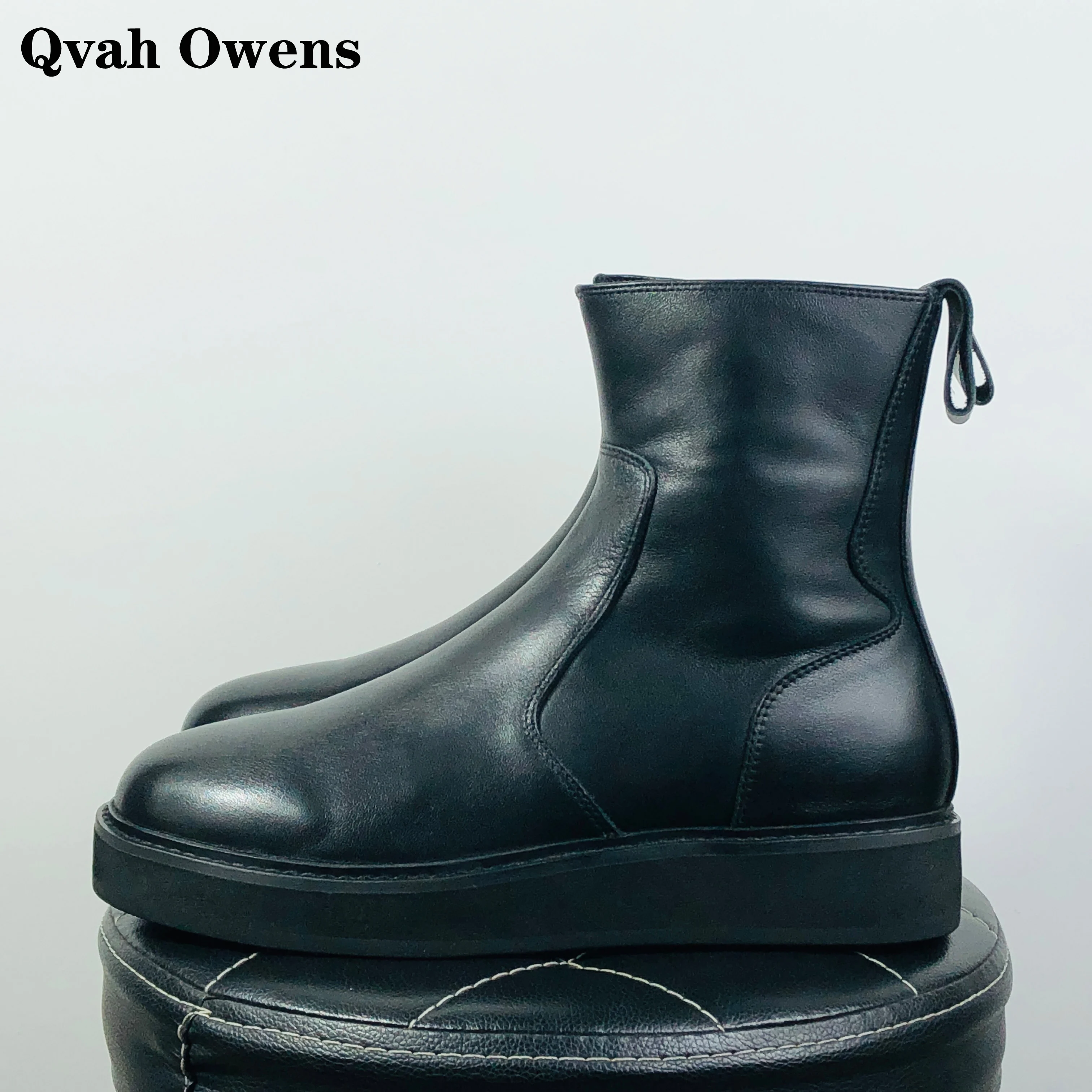 

Qvah Owens Men Chelsea Boots Genuine Leather Luxury Trainers Sneakers Zip High Street Autumn Black Shoes