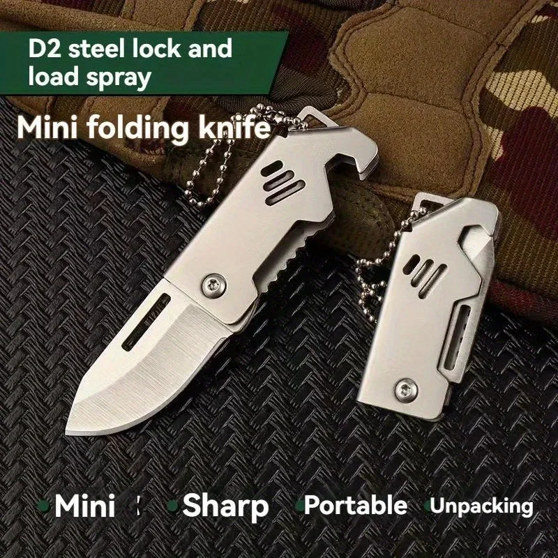 Folding Knife Mini Folding Knife Stainless Steel Box Opening Knife D2 Steel Cannon Portable Sharp Folding Key Hanging Chain