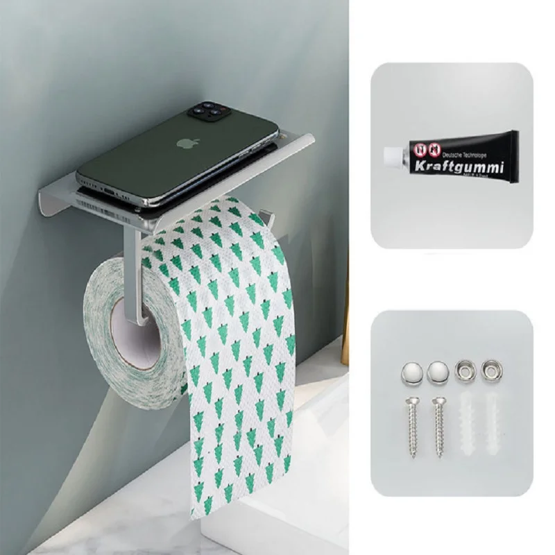 

Black Toilet Punch-free Toilet Paper Holder Can Put Cell Phone Plants Toilet Mobile Phone Debris Rack Platform Bathroom Storage