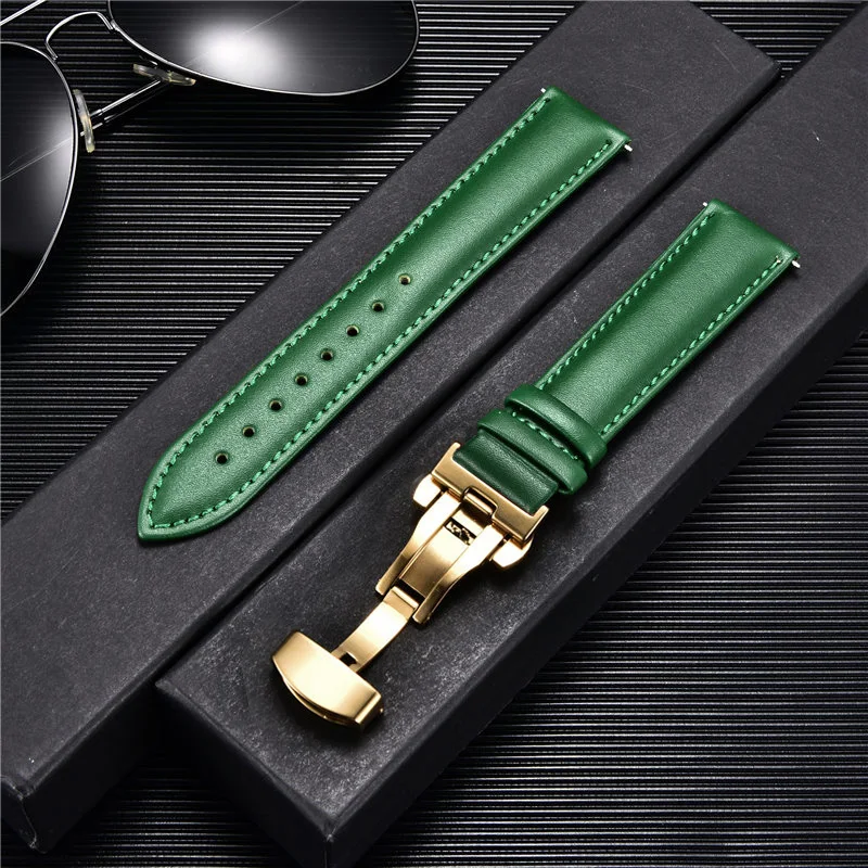

Women Men Leather Watch Straps 18mm 20mm 22mm 24mm with Automatic Butterfly Buckle Watch Accessories Elegant Business Watchband