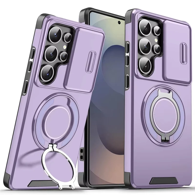 Magnetic Ring Stand Phone Case with Slide Camera Protection and Armor Cover
