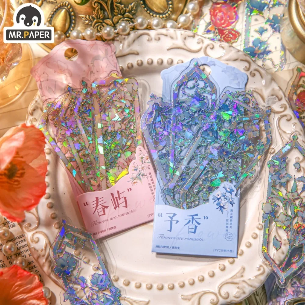 Retro flower bookmark Mr. Paper Retro Flower Special-shaped Frame Bookmark Relief Gilding Student Reading Book Marks Teacher Supplies 10pcs/pack
