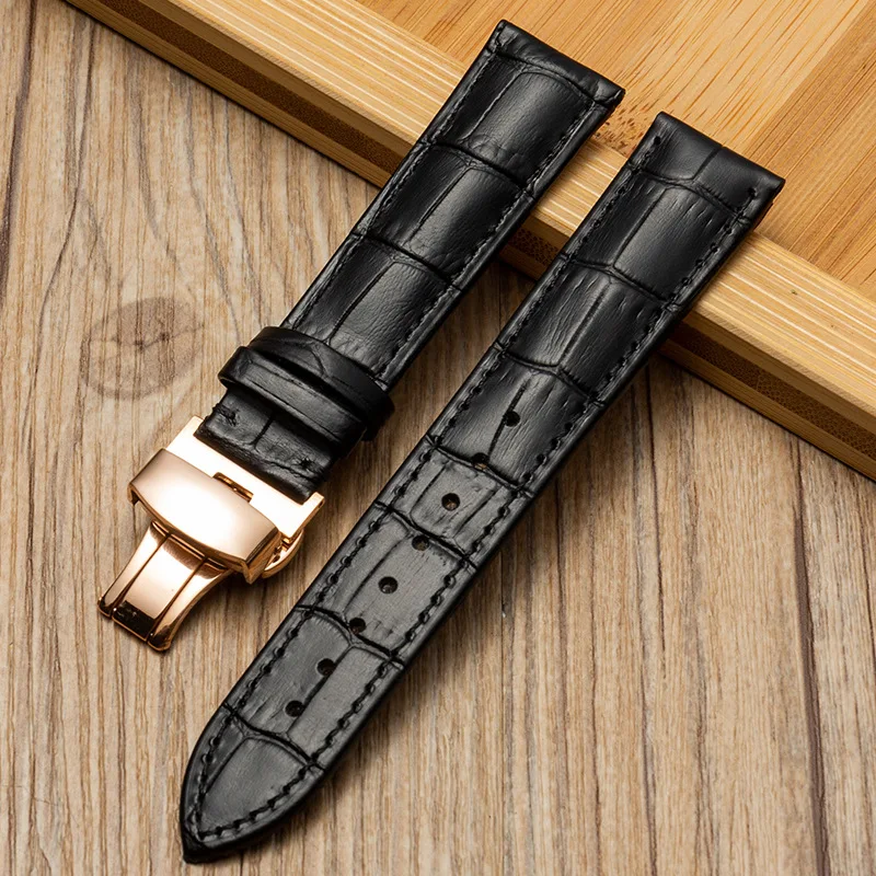Luxurious Genuine Calfskin Leather Watch Strap with Butterfly Buckle - Available in Multiple Sizes