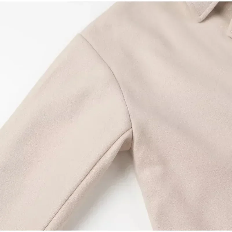 Loose Woolen Blends Coat Women Solid Lapel Double Breasted Pockets Jackets Autumn Winter Fashion Lady Office Outwear New