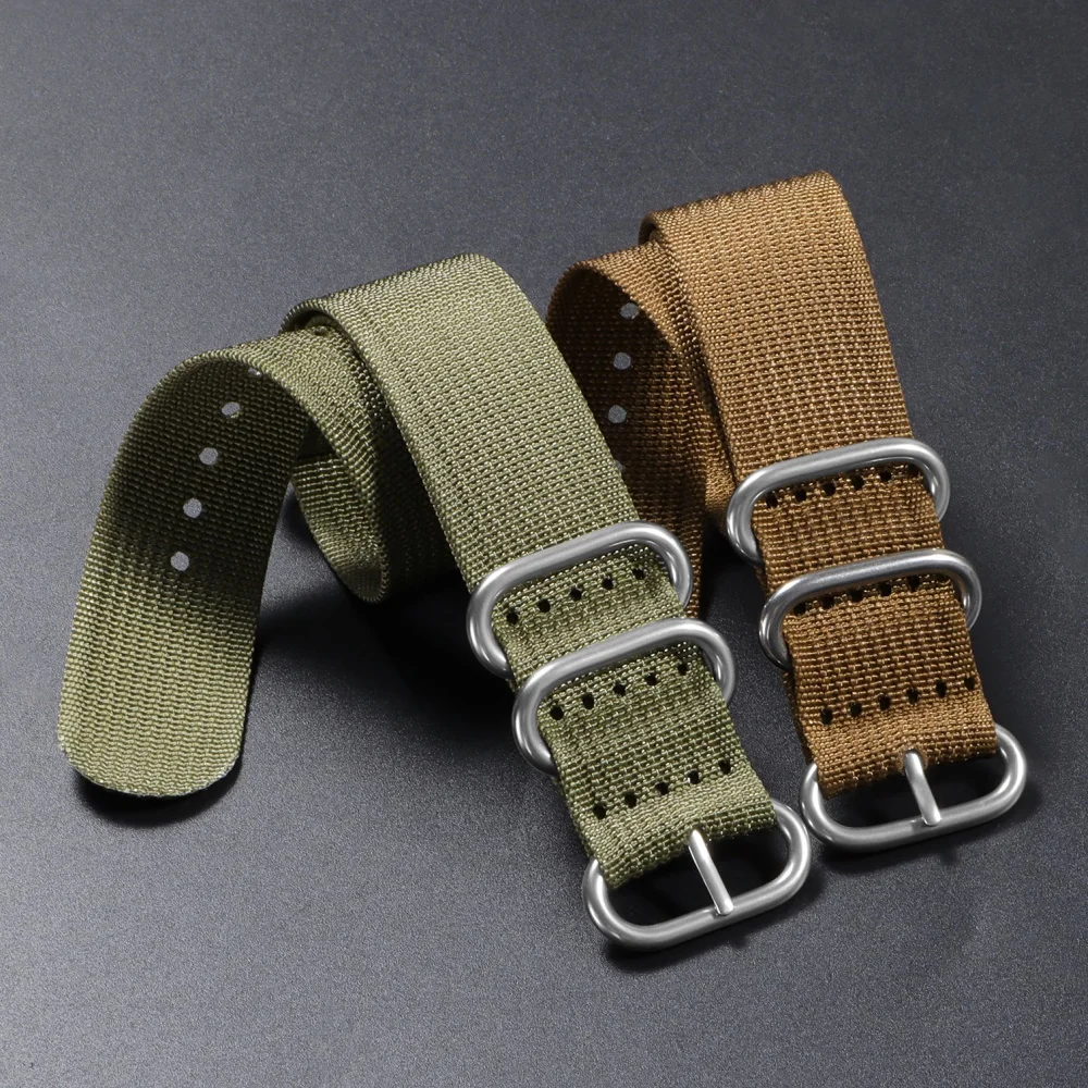 Versatile Ribbed Nylon Watch Strap with Silver, Black, and Gold Ring Buckle