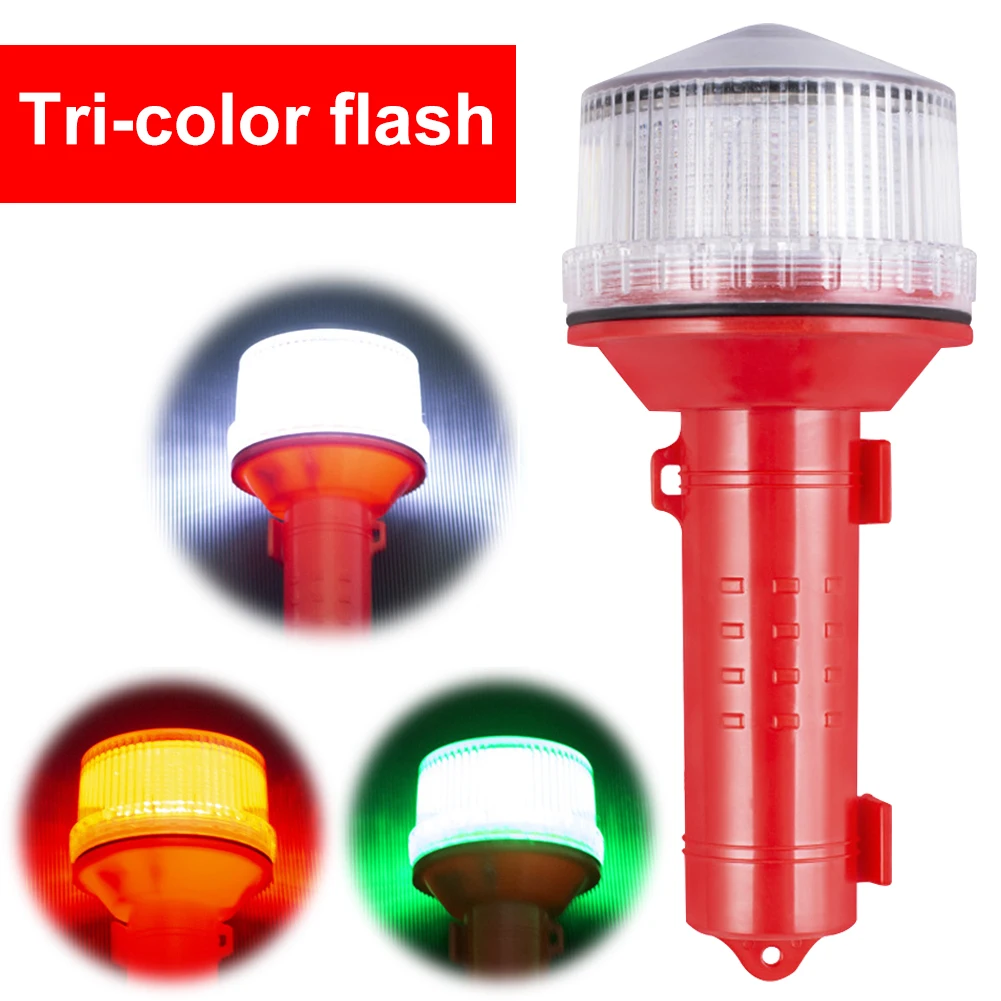 Solar Charging LED Marine Signal Light 3 Colors Longshot Warning Light 65 Degree Anti-Fog Flashing Torch for Boats Anchors