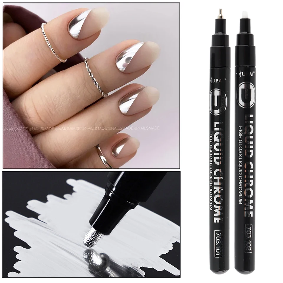 Nail Polish Paint Pen Black Silver Chrome Varnish Metallic Painting Gel  Graffiti Wave Drawing Pen Stripe Lines Brush For Manicur - AliExpress