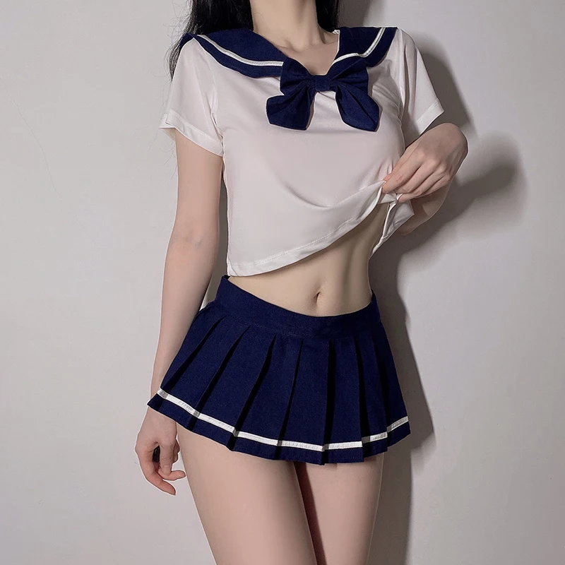 

Cute School Girl Role Play Costume Crotchless Mini Pleated Skirt Erotic Cosplay Porno JK Set Women Sexy Lingerie Student Uniform