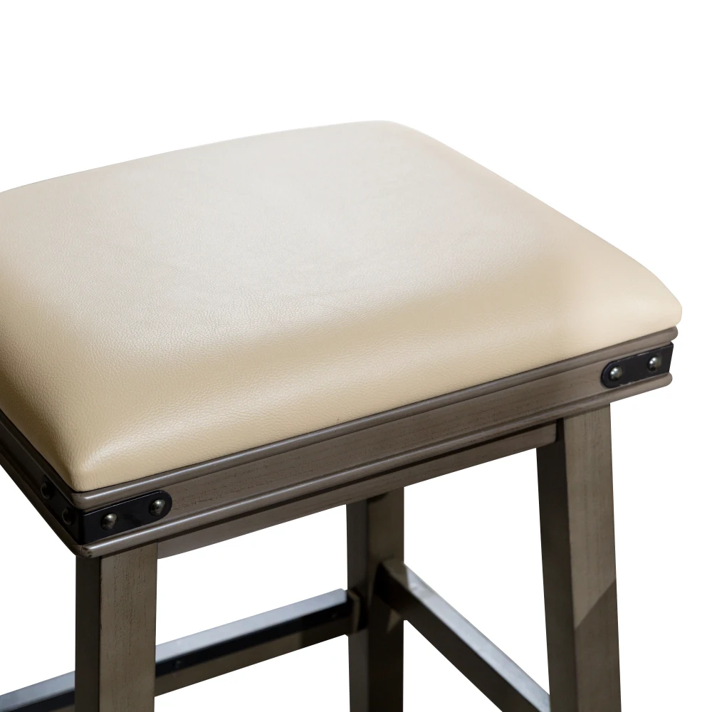 Weathered Gray Counter Stool with French Leather Seat