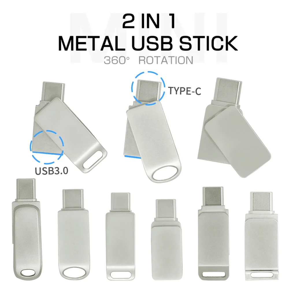회전식 USB 3.0 플래시 드라이브 펜 드라이브, 스마트폰 메모리, 태블릿용 미니 USB 스틱, USB-C C타입, 64GB, 128GB, 50 개
