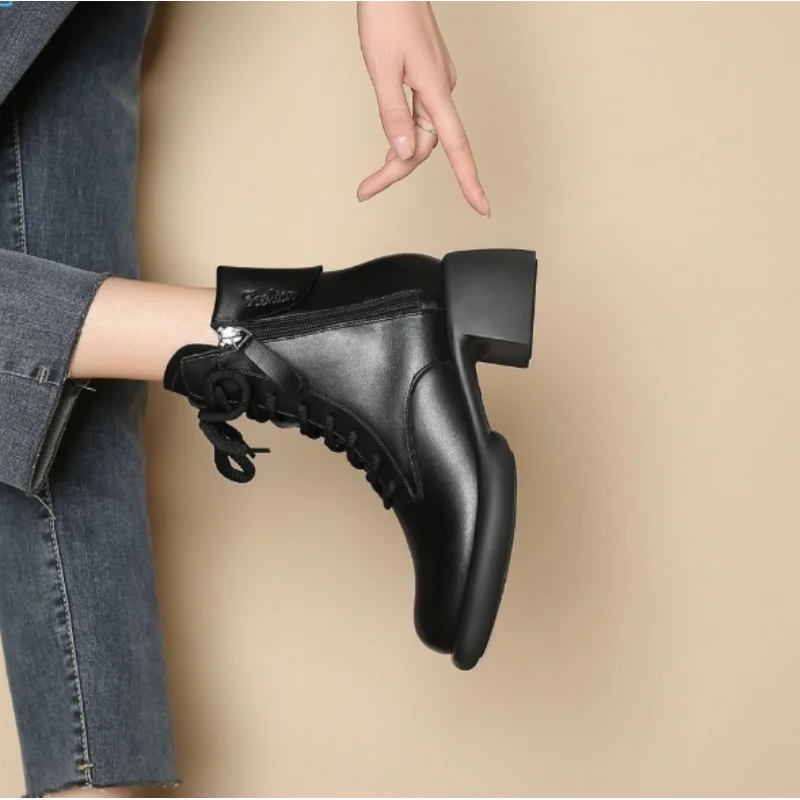 Hot Sale Women  Boots 2023 New Winter Popular Side Zipper PU Snow Boots Thicken Heel Vintage Waterproof  Ladies Boots