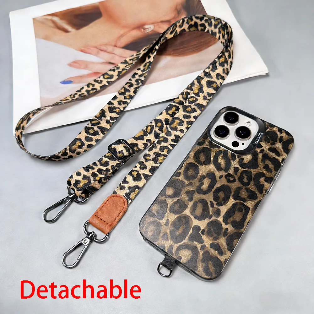 Leopard Print Adjustable Crossbody Phone Lanyard with Universal Card Holder