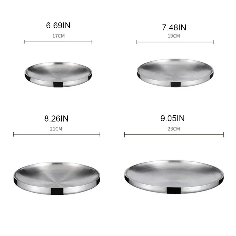Stainless Steel Double Round Layer Dinner Plate Insulation Heat Dish Anti-scald Korean Bowl Seasoning Dish Supplies Kitchen
