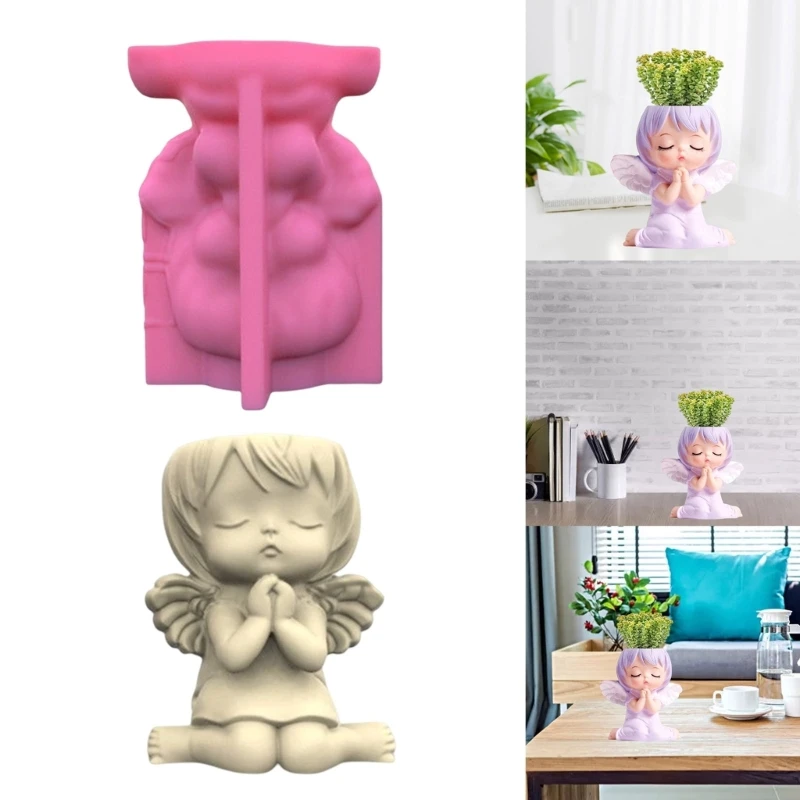 Girls Angel Head-Silicone Flower Pot Mold Concrete Candlestick Silicone Holder Mold Succulent Planter Cement Clay