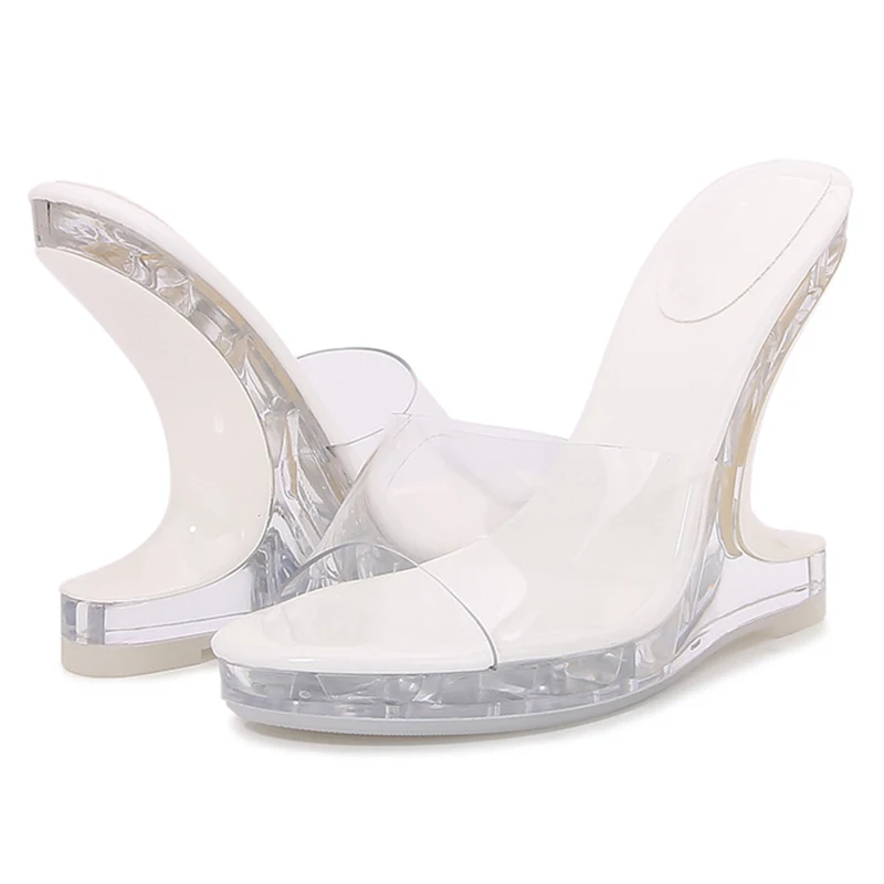 Kcenid 2024 New Chic Strange Wedges Slippers For Women Clear High Heels Summer Open Toe PVC Transparent Shoes Platform Sandals
