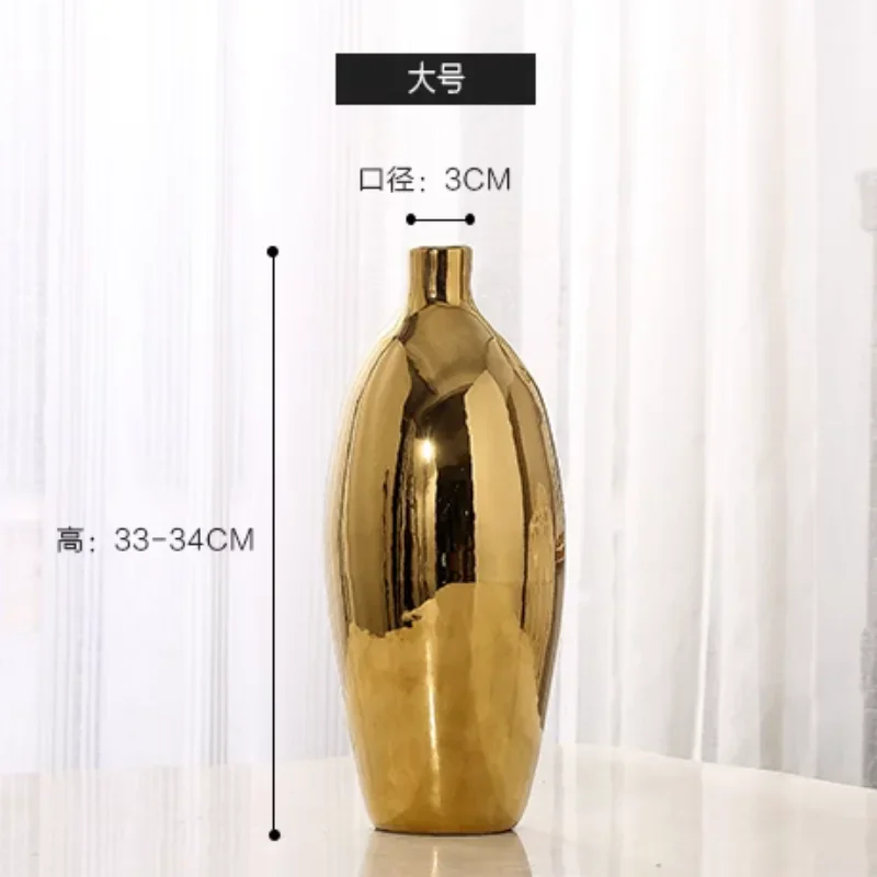 Large Gold Ceramic Vase European Simple Modern Table Flower Vase Living Room Decoration Floreros Luxury Interior Antiques AA50VA