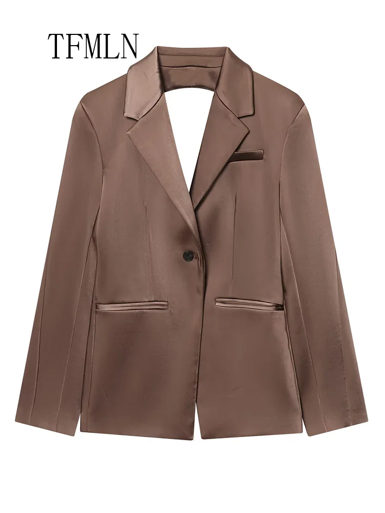 Elegan 2026 New Women Single Button Blazer Pant Suits Office Lady Notched Backless Coats Straight Long Pant Causal Outfits