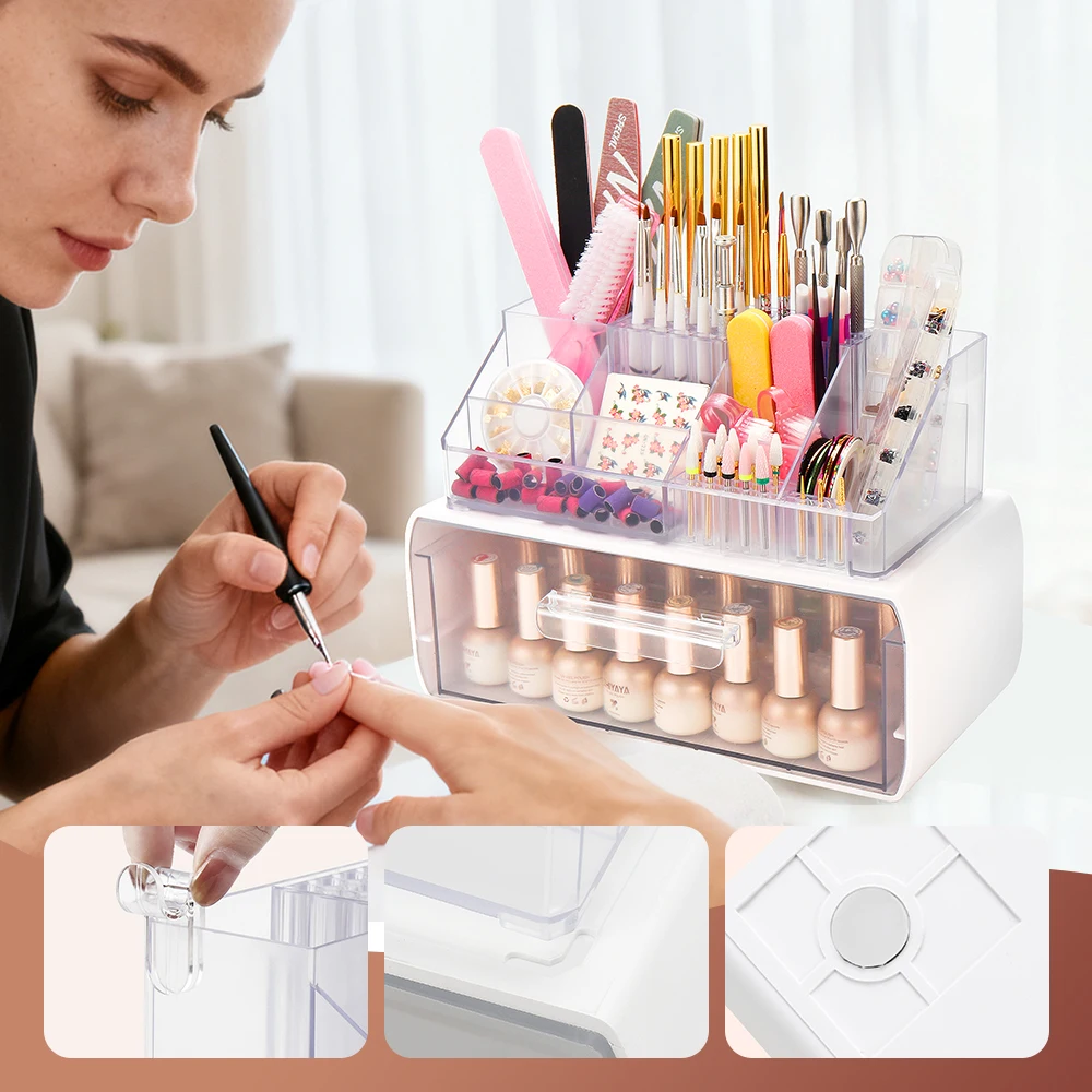 Drawer Type Transparent Cosmetics Box Large Capacity 53 Hole Storage Nail Art Storage Box Skincare Manicure Makeup Storage  Case