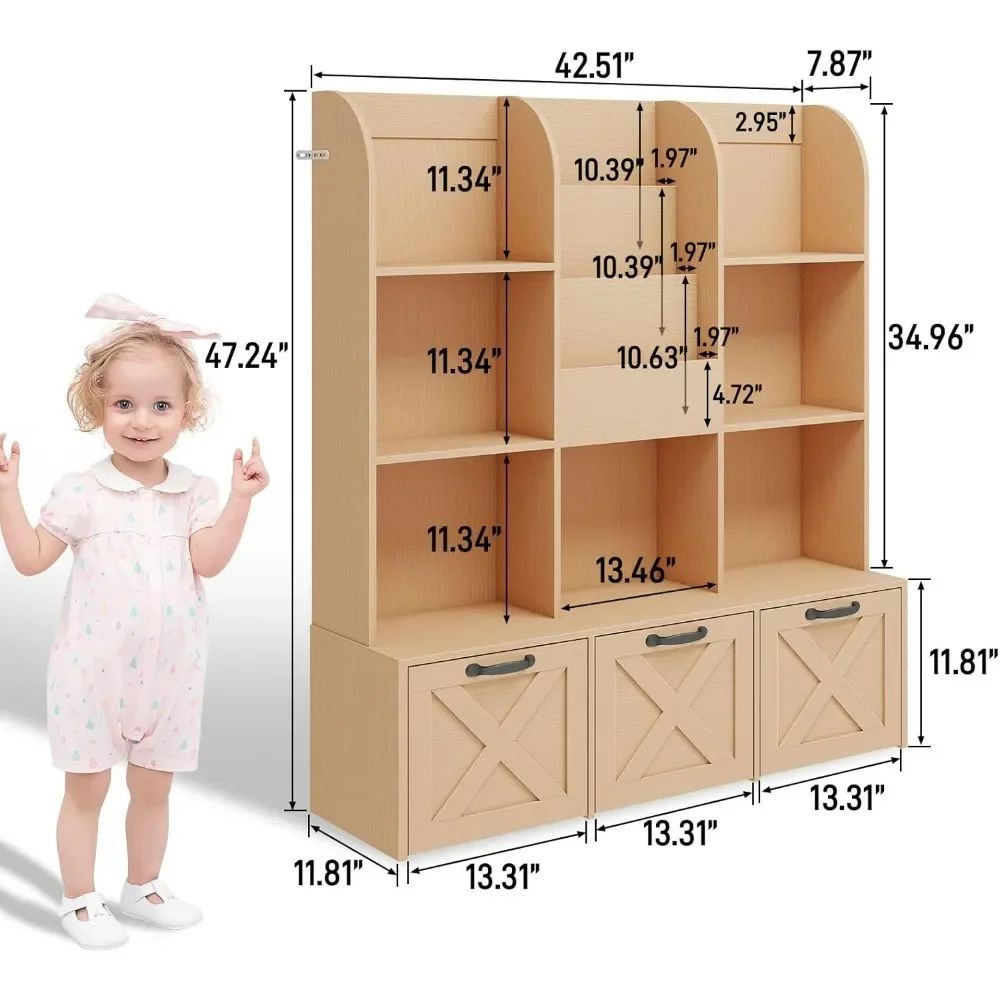 Children's Book Storage Rack, 3-Layer Kids Bookcase with 7 Storage Cabinets, Drawers Toy Cabinet, Children's Book Display Rack 2