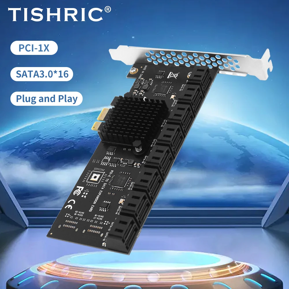 

TISHIRIC PCIE 1X на 16 портов Sata 3,0 расширительный преобразователь совместимый с X4 X8 X16 Графический интерфейс PCIE 3,0 сплиттер