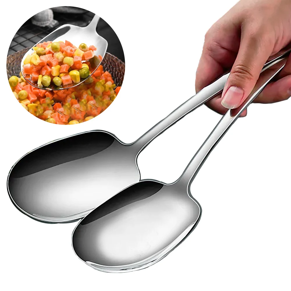 2/1Pcs Large Stainless Steel Spoon Long Handle Soup Spoons Round Scoops For Dinner Dessert Hot Pot Colander Kitchen Tableware