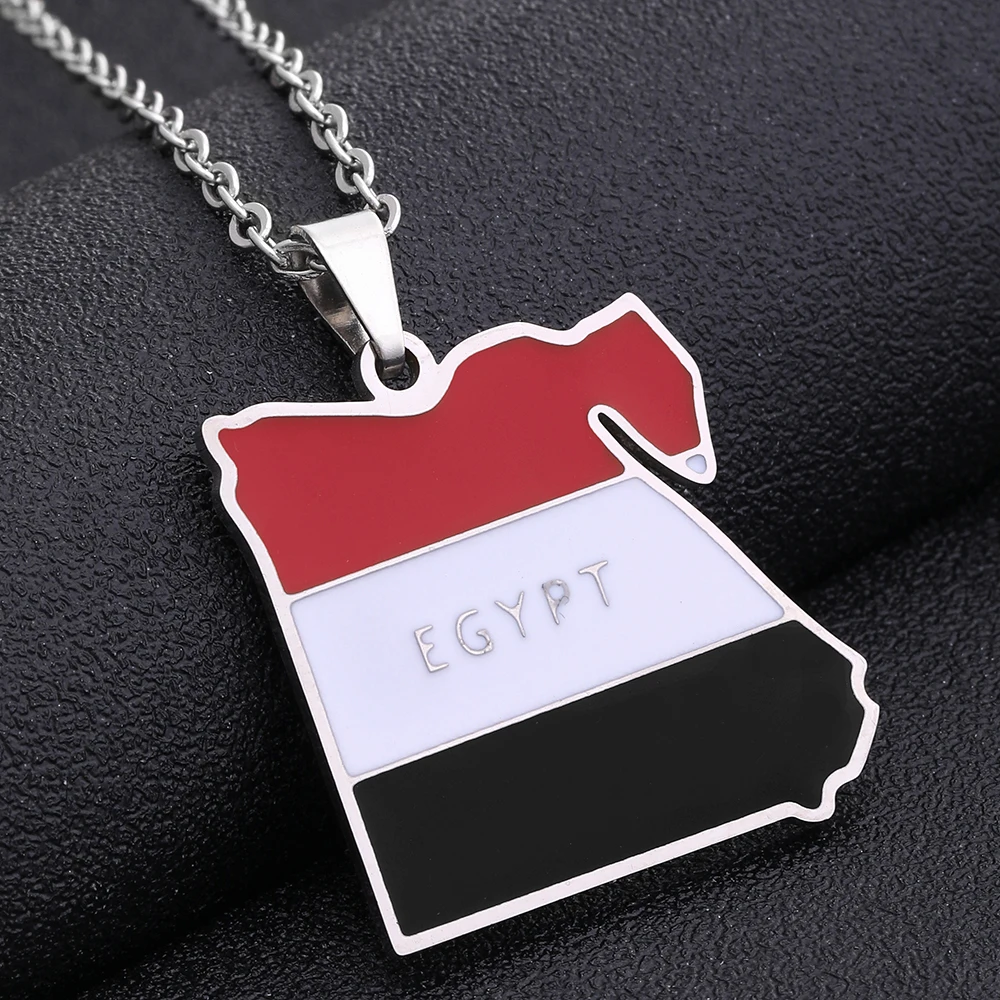 Arab Republic of Egypt Map Flag Pendant Necklace Stainless Steel Africa Men Women Gold/Steel Color Country Map Jewelry Gift