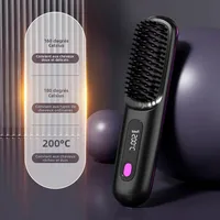 Peigne à cheveux lisses chauffant électrique en céramique, sans fil, Portable, outil de coiffure à ions négatifs, brosse à lisser USB Rechargeable, nouveau 2