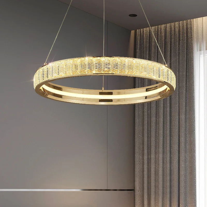 

Light luxury crystal chandelier, living room light, ring dining room, atmospheric, simple and creative intelligent aluminum lamp