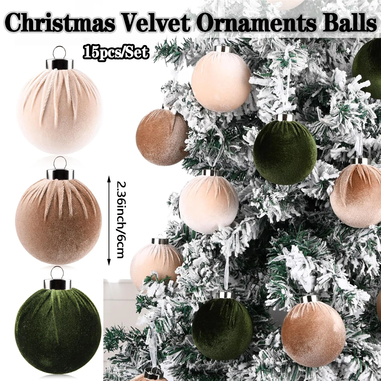 6cm Velvet Christmas Ornaments Balls 15pcs/Set Hanging Christmas Decoration Ball for Tree Indoor Decorations Home Decor Xmas