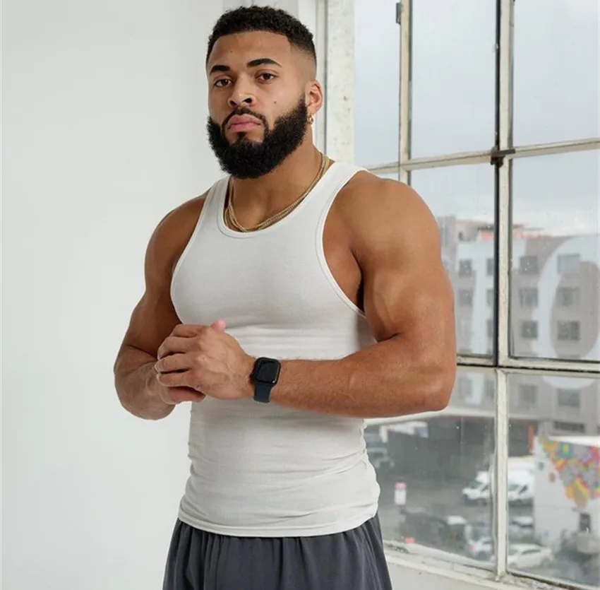 Men Summer Tank Tops Quick Dry Rib Slim Fit Muscle Tee for Men Fitness Workout Gym Singlet Bodybuilding