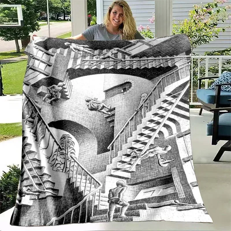Escher Visual Disorder Art Pattern Flannel Throw Blanket Soft Lightweight Warm Blanket Bedroom Couch Bed Decor Kids Adults Gift 5