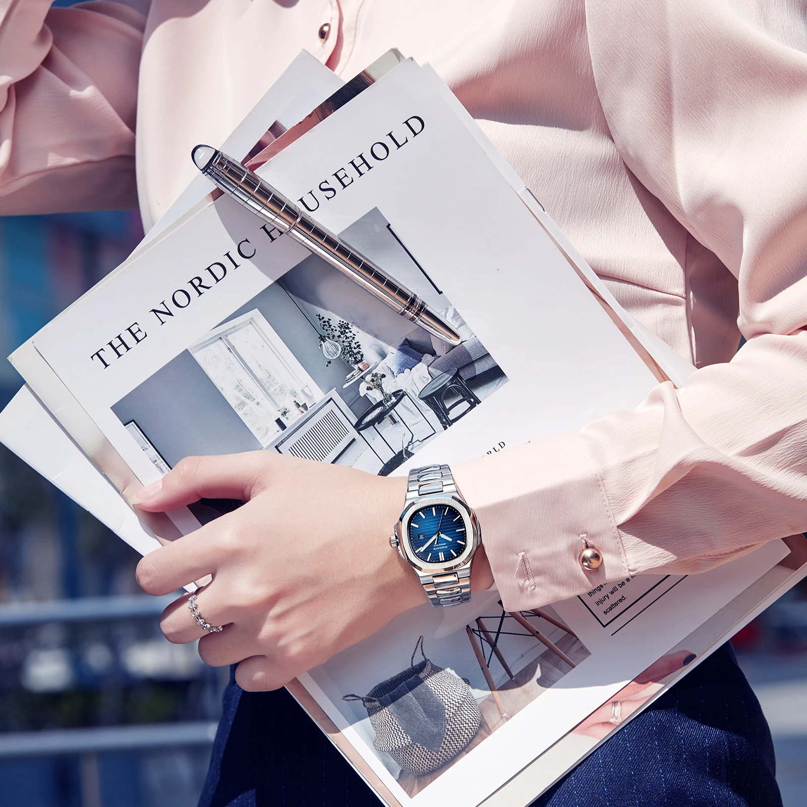 ROCOS Luxury Brand Watch Nautilus Ladies High Quality Fashion Quartz Blue Dial Square Wrist Watch Women's Waterproof Watch R139L 4
