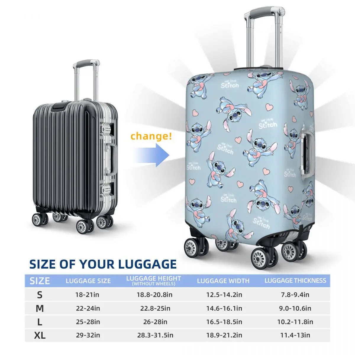 MINISO Stitch Cartoon Suitcase Cover Business Vacation Useful Luggage Case Protection 6